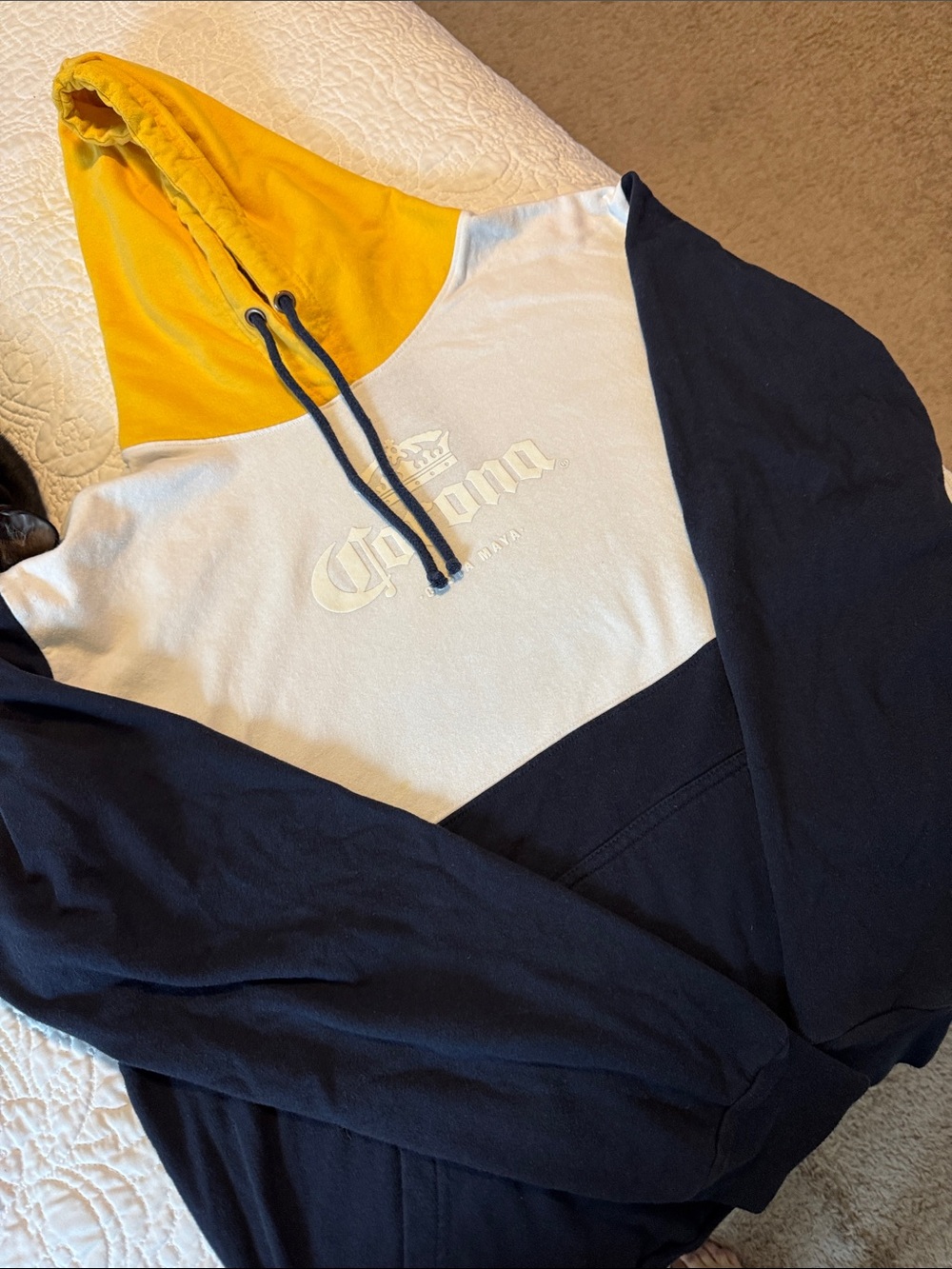 Corona Colorblock Zip-Up Hoodie in Yellow, White & Navy